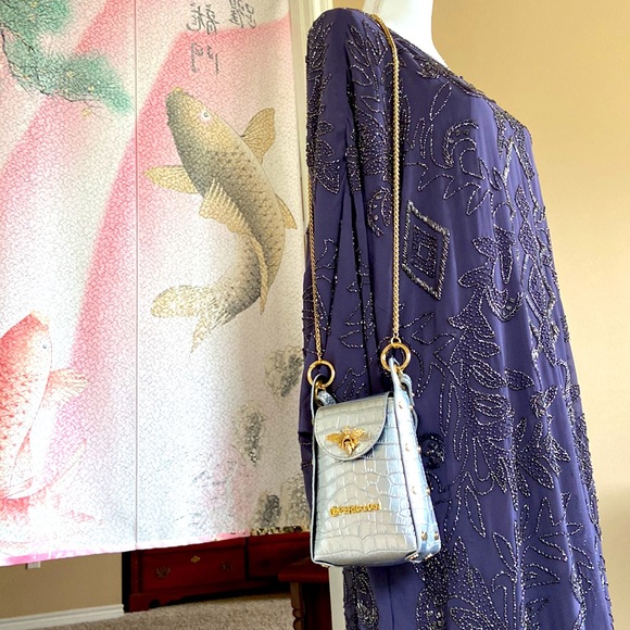 Persaman New York Joanna Croc Embossed Leather Phone Crossbody Bag - Picture 2 of 7